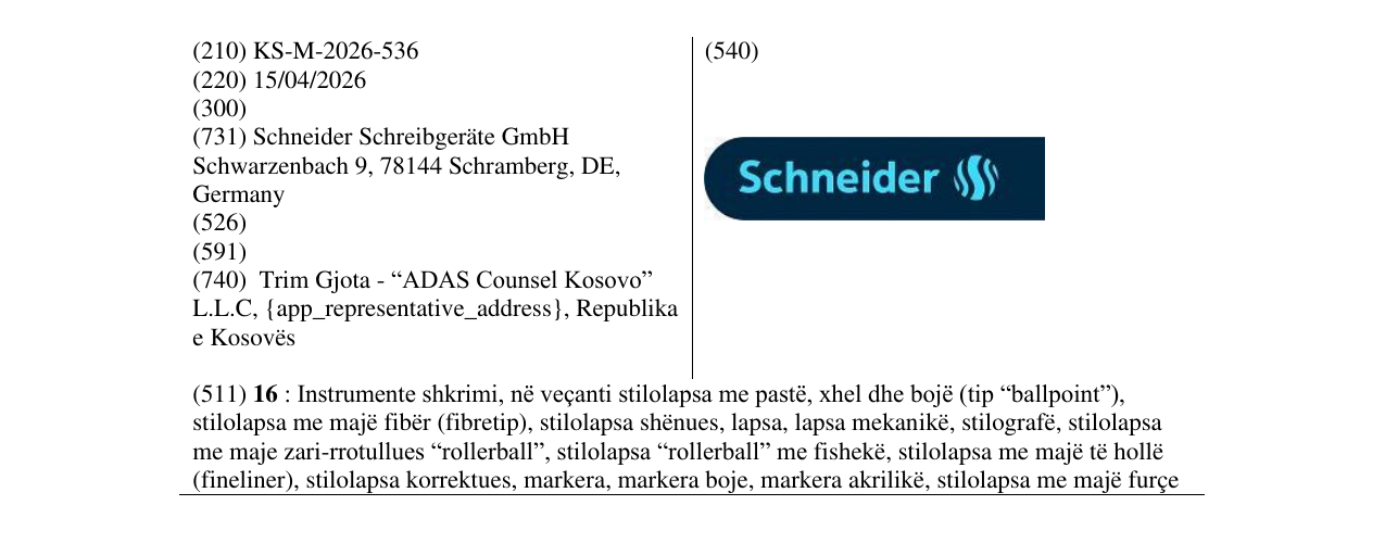 Zëri i markës KS/M/2026/536 në buletin