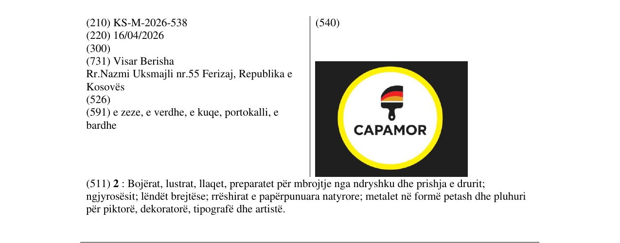 Zëri i markës KS/M/2026/538 në buletin