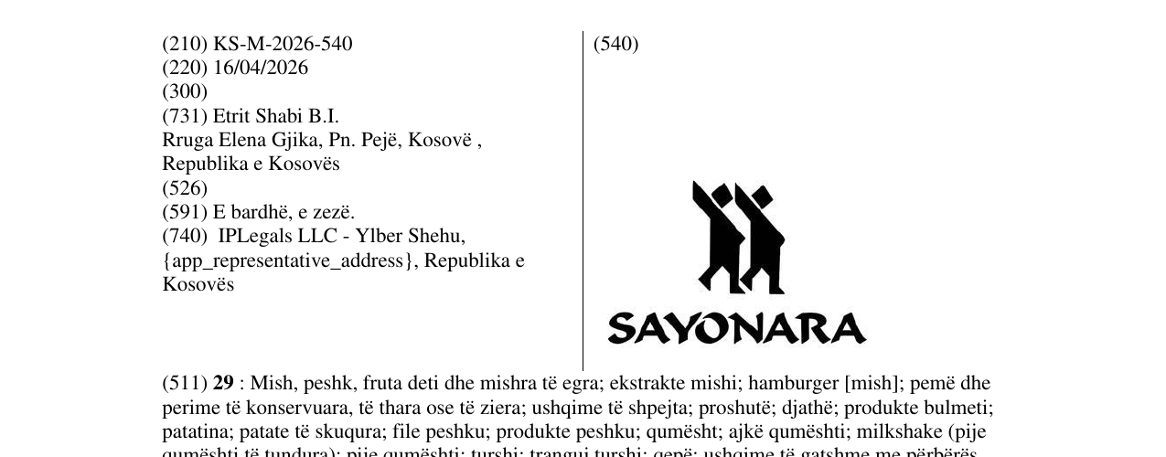 Zëri i markës KS/M/2026/540 në buletin