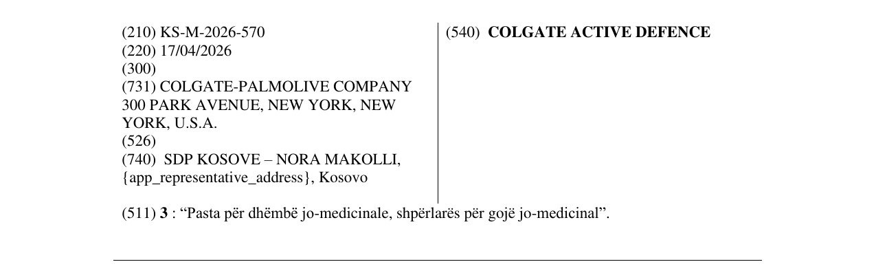 Zëri i markës COLGATE ACTIVE DEFENCE në buletin