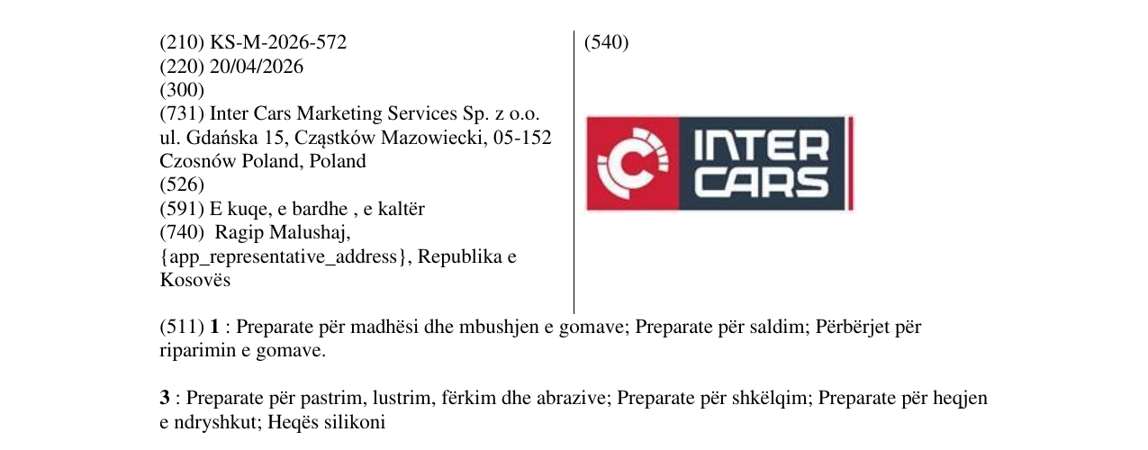 Zëri i markës KS/M/2026/572 në buletin