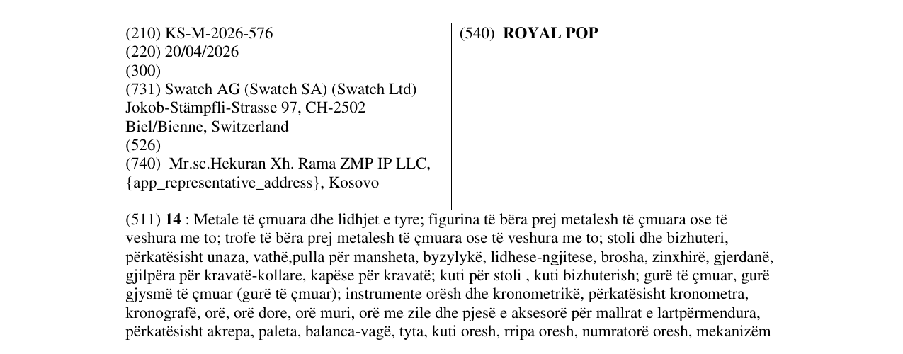 Zëri i markës ROYAL POP në buletin