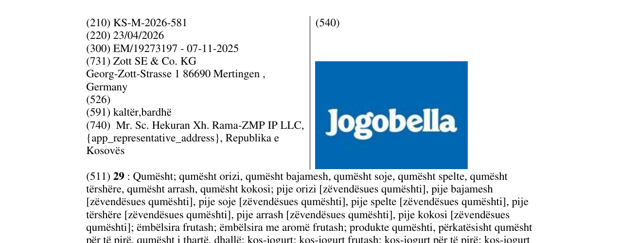 Zëri i markës KS/M/2026/581 në buletin