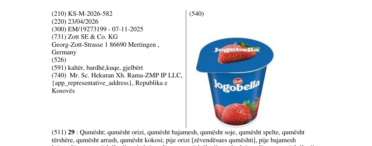 Zëri i markës KS/M/2026/582 në buletin