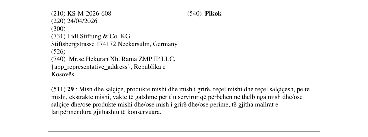 Zëri i markës Pikok në buletin