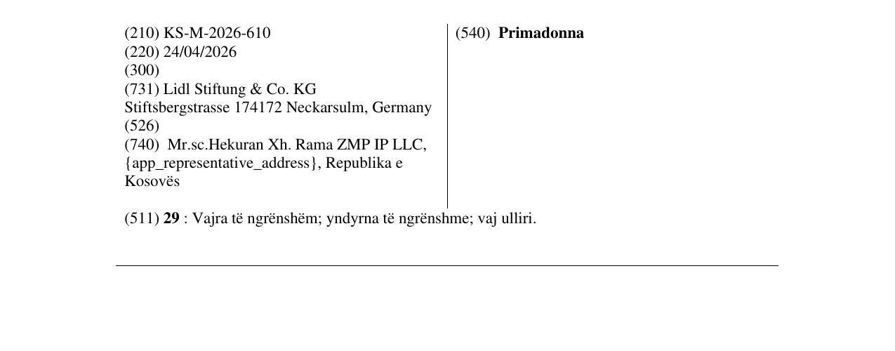 Zëri i markës Primadonna në buletin