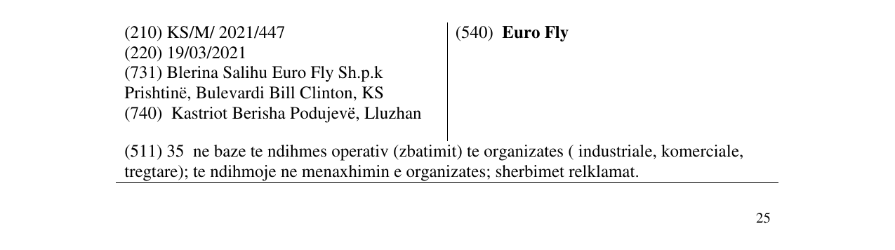 Zëri i markës Euro Fly në buletin