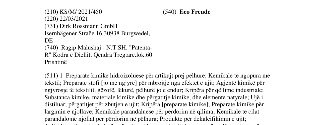 Zëri i markës Eco Freude në buletin