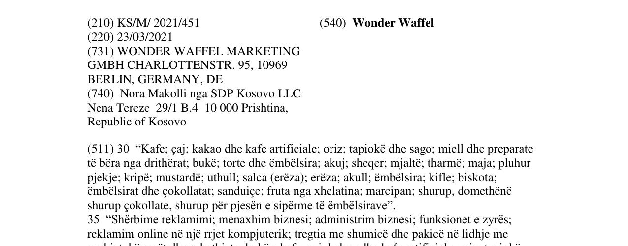 Zëri i markës Wonder Waffel në buletin