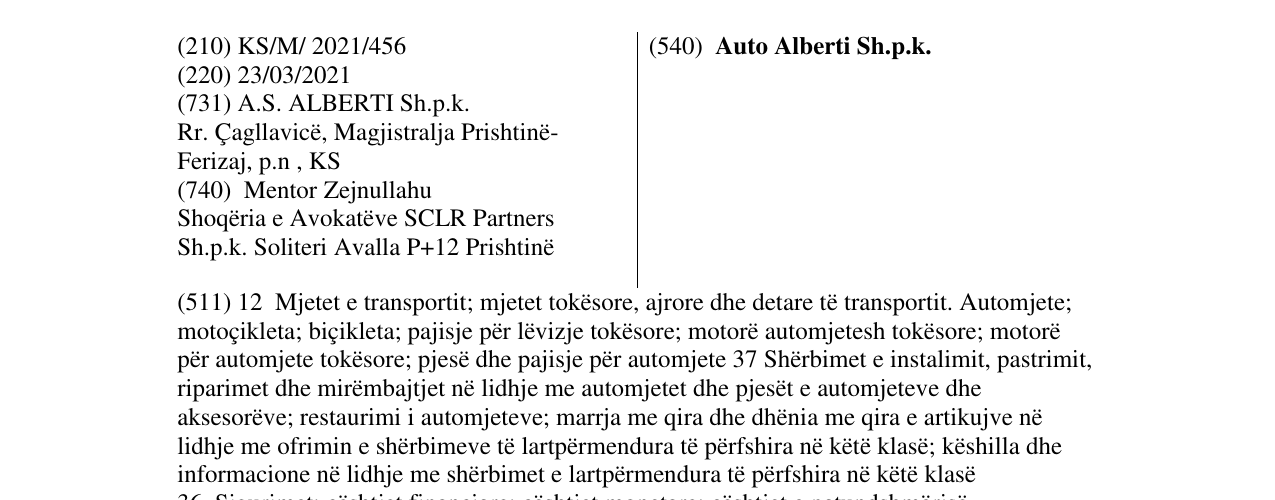 Zëri i markës Auto Alberti Sh.p.k. në buletin