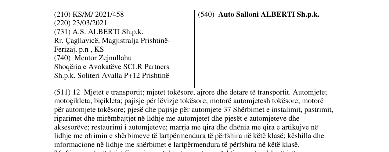 Zëri i markës Auto Salloni ALBERTI Sh.p.k. në buletin