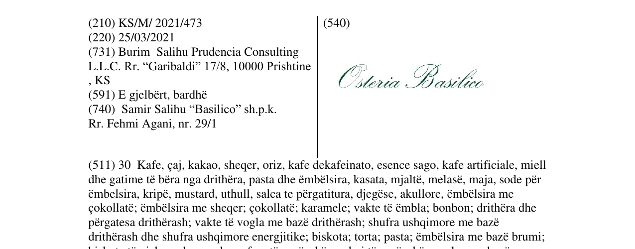 Zëri i markës osteria basilico në buletin