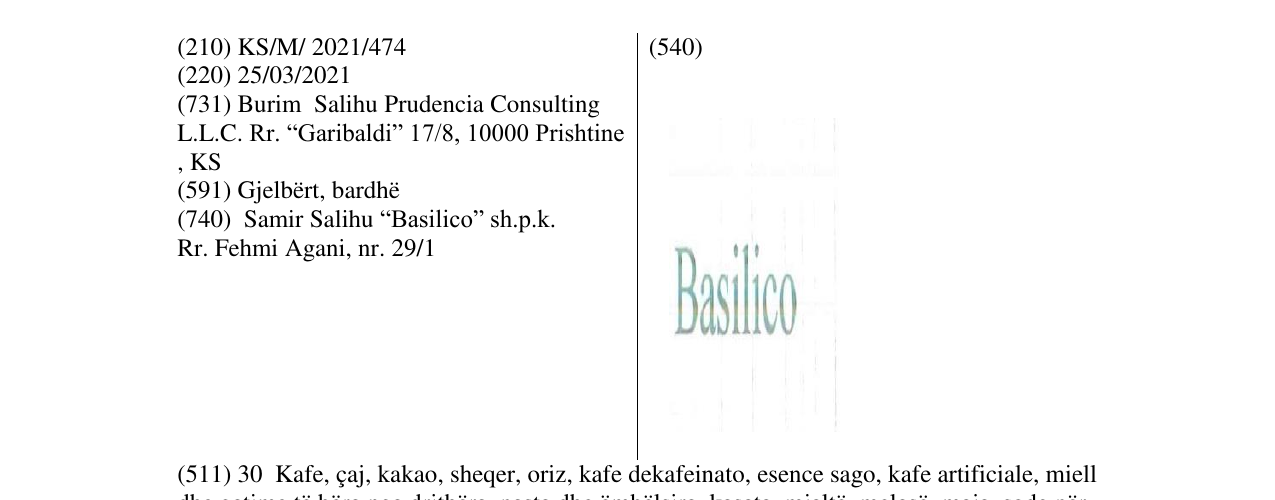 Zëri i markës Basilico në buletin