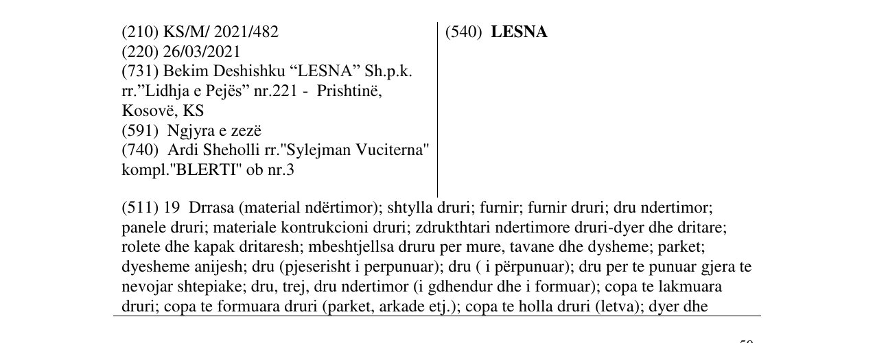 Zëri i markës LESNA në buletin