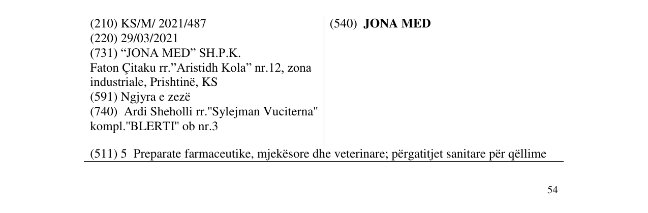 Zëri i markës JONA MED në buletin