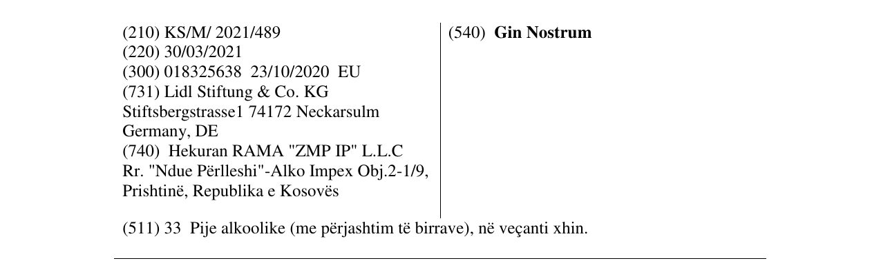 Zëri i markës Gin Nostrum në buletin