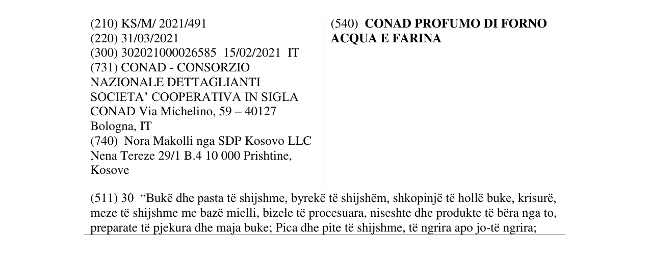 Zëri i markës CONAD PROFUMO DI FORNO ACQUA E FARINA në buletin