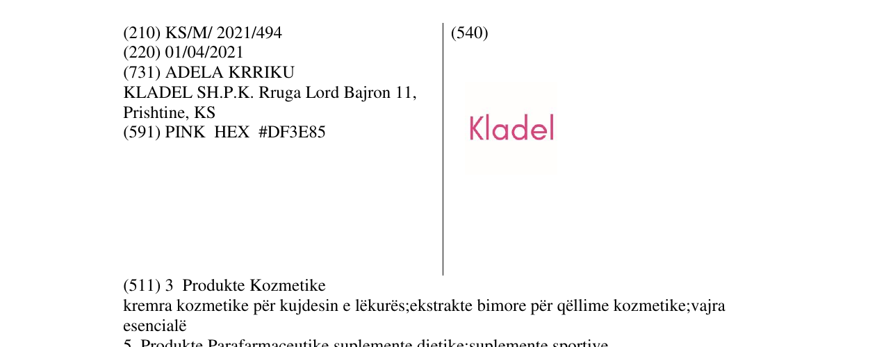 Zëri i markës Kladel në buletin