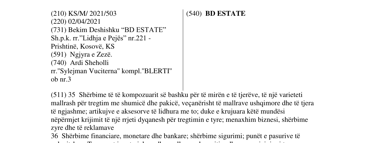 Zëri i markës BD ESTATE në buletin