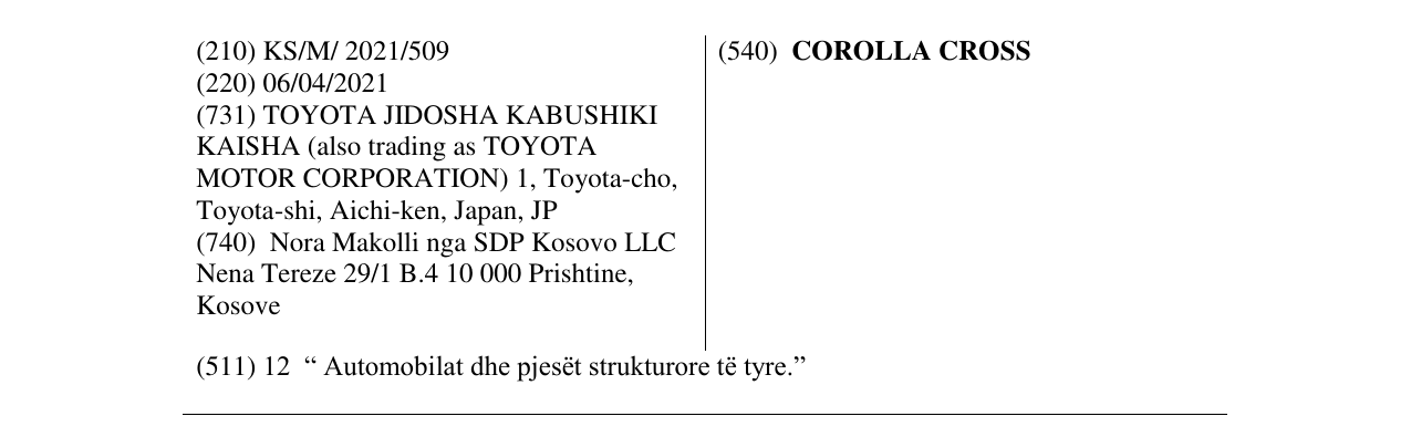 Zëri i markës COROLLA CROSS në buletin