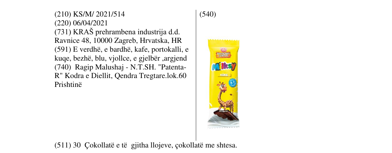 Zëri i markës milksy keks në buletin