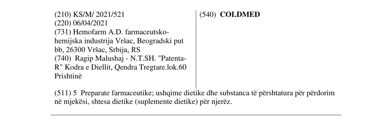 Zëri i markës COLDMED në buletin