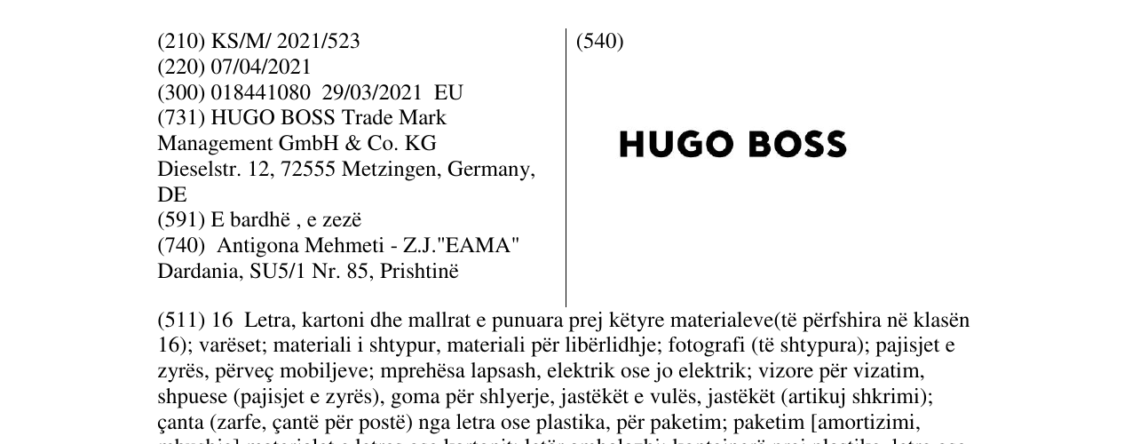 Zëri i markës HUGO BOSS në buletin