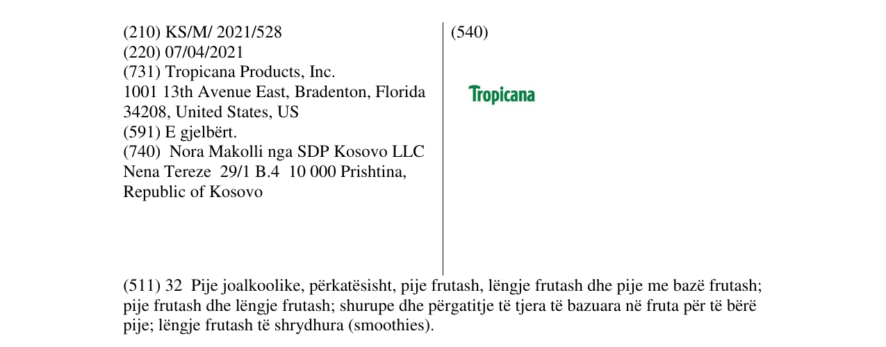 Zëri i markës TROPICANA në buletin