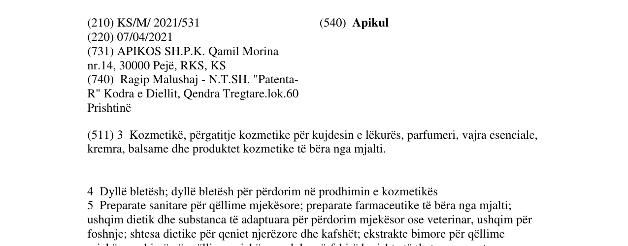 Zëri i markës Apikul në buletin