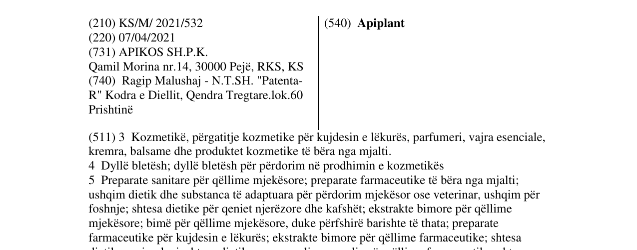 Zëri i markës Apiplant në buletin
