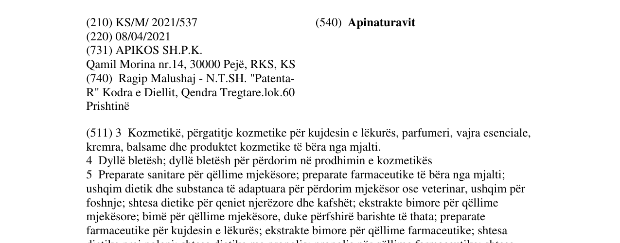 Zëri i markës Apinaturavit në buletin