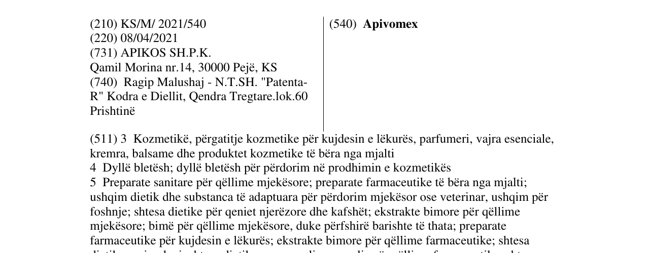 Zëri i markës Apivomex në buletin