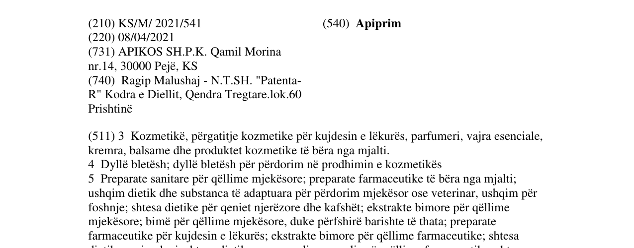 Zëri i markës Apiprim në buletin