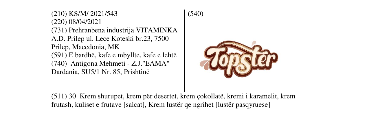 Zëri i markës TOPSTER në buletin