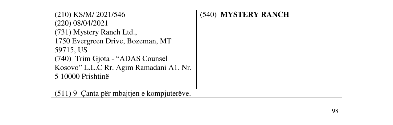 Zëri i markës MYSTERY RANCH në buletin