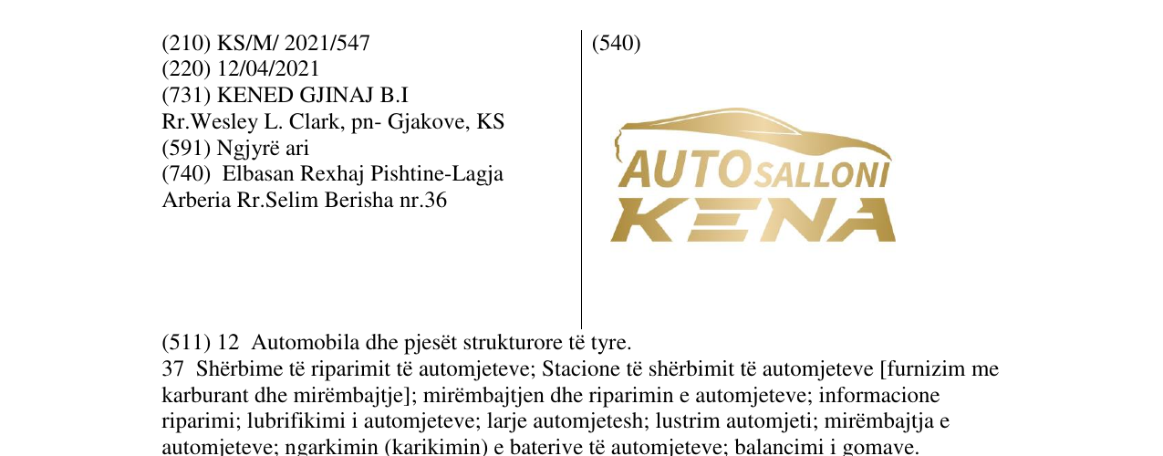 Zëri i markës AUTO SALLONI KENA në buletin