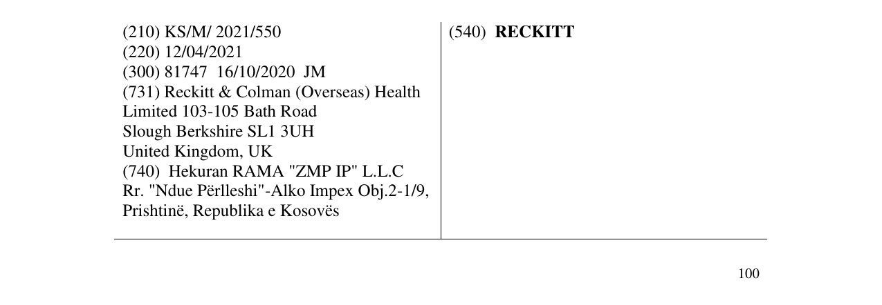 Zëri i markës RECKITT në buletin