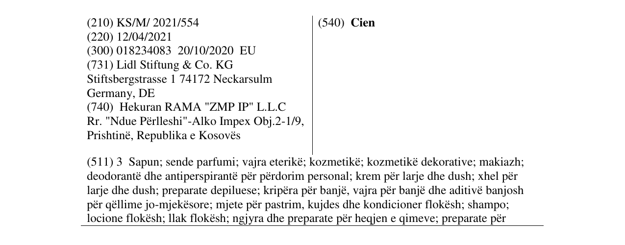 Zëri i markës Cien në buletin