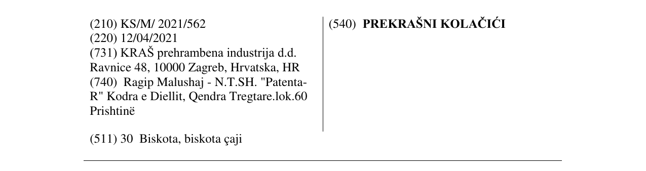 Zëri i markës PREKRAŠNI KOLAČIĆI në buletin
