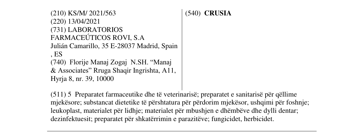 Zëri i markës CRUSIA në buletin