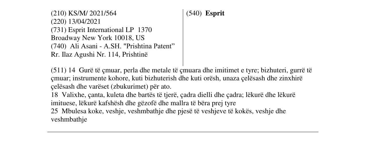 Zëri i markës Esprit në buletin
