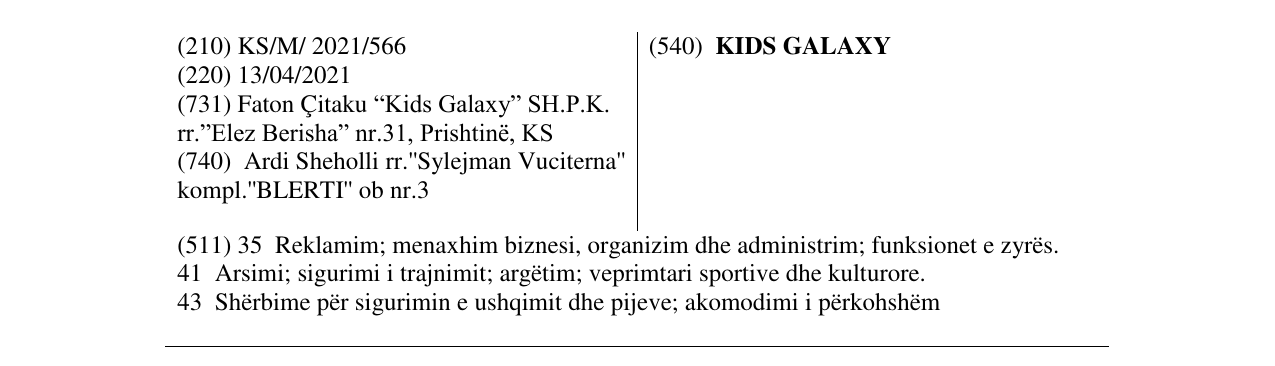 Zëri i markës KIDS GALAXY në buletin