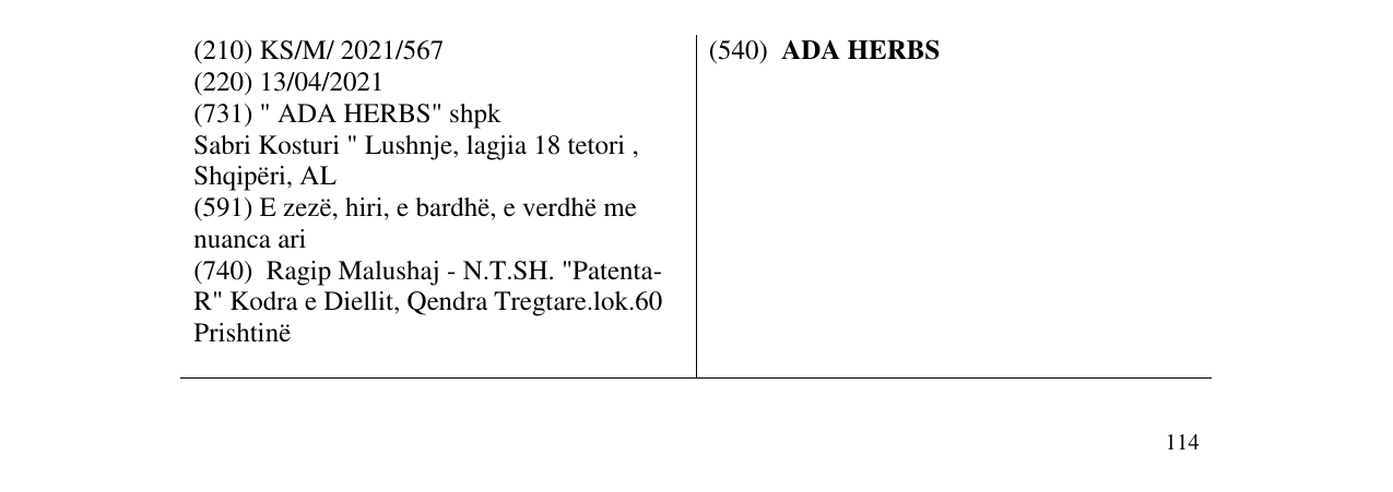 Zëri i markës ADA HERBS në buletin