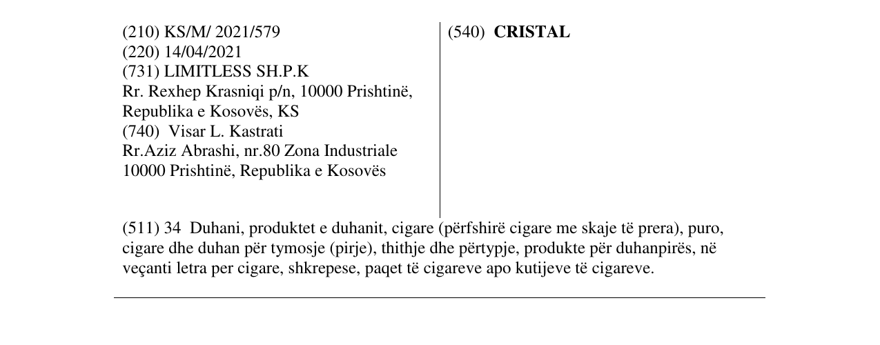 Zëri i markës CRISTAL në buletin
