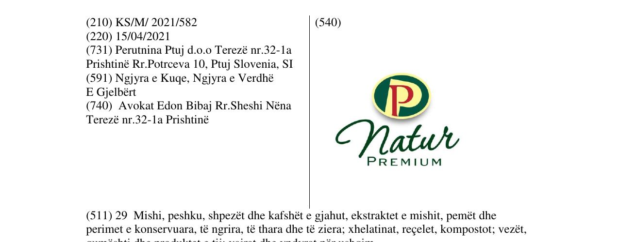 Zëri i markës P natur premium në buletin