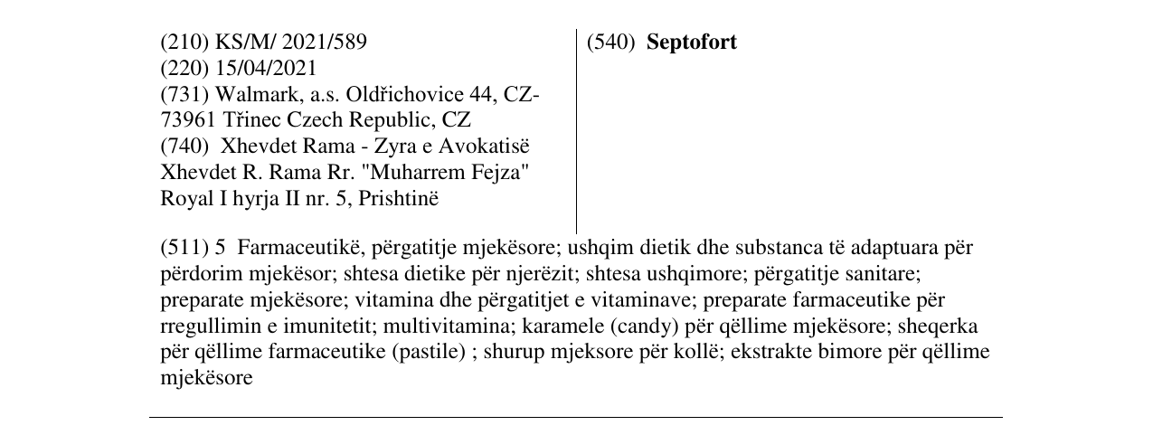 Zëri i markës Septofort në buletin