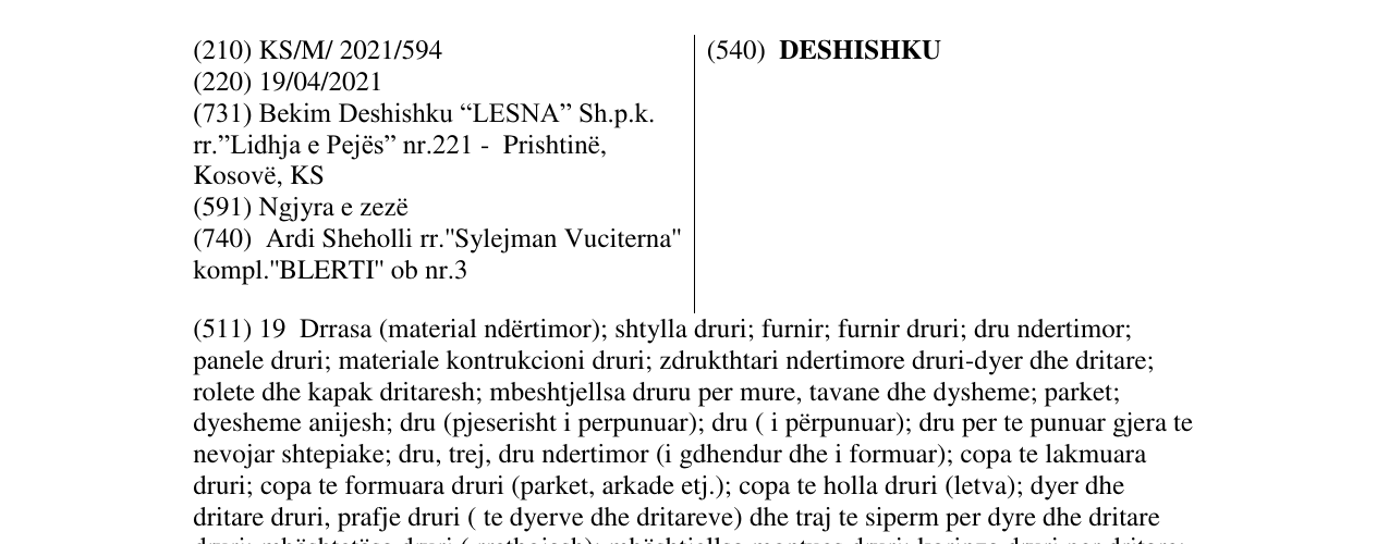 Zëri i markës DESHISHKU në buletin