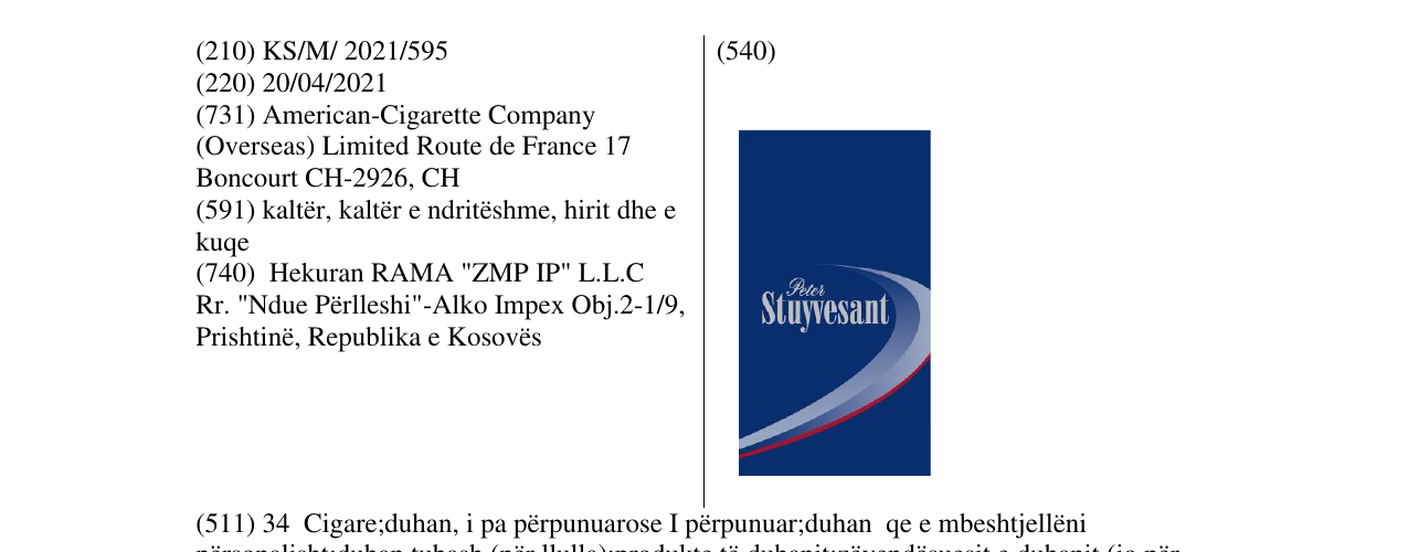 Zëri i markës peter Stuyvesant në buletin