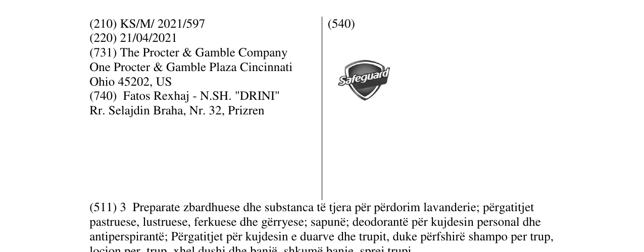 Zëri i markës Safeguard në buletin