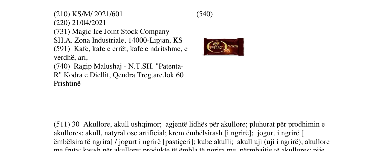 Zëri i markës magic everest almond në buletin